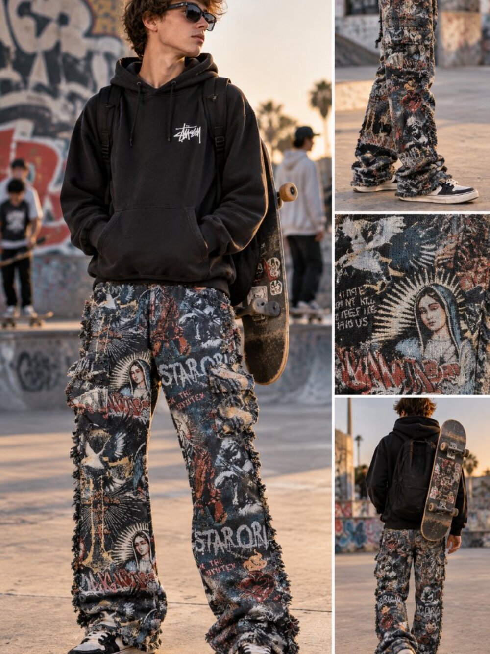 🔥🎨 NWT Rockstar Original "Dalai Multi Stacked" Tapestry Cargo Jeans | 30